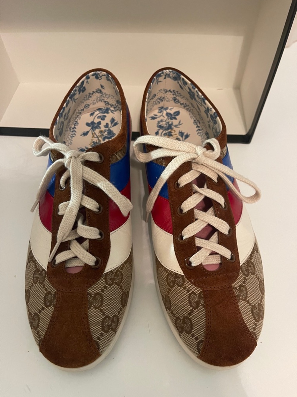Gucci Multicolor GG Canvas Sneakers - Brown suede Blue and Red Bowling sneakers - Picture 10 of 10